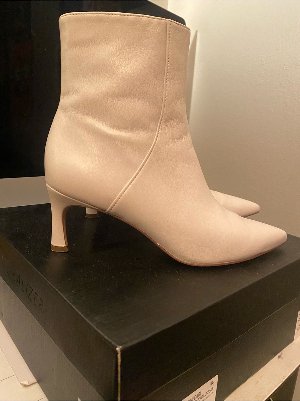 Naturalizer Cream Pointed Ankle Booties with Mid Heel